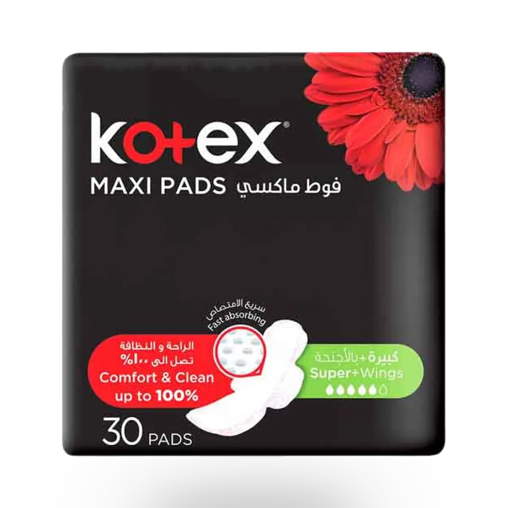 Kotex Maxi Thick Super With Wings - 30 Pads thumbnail 1