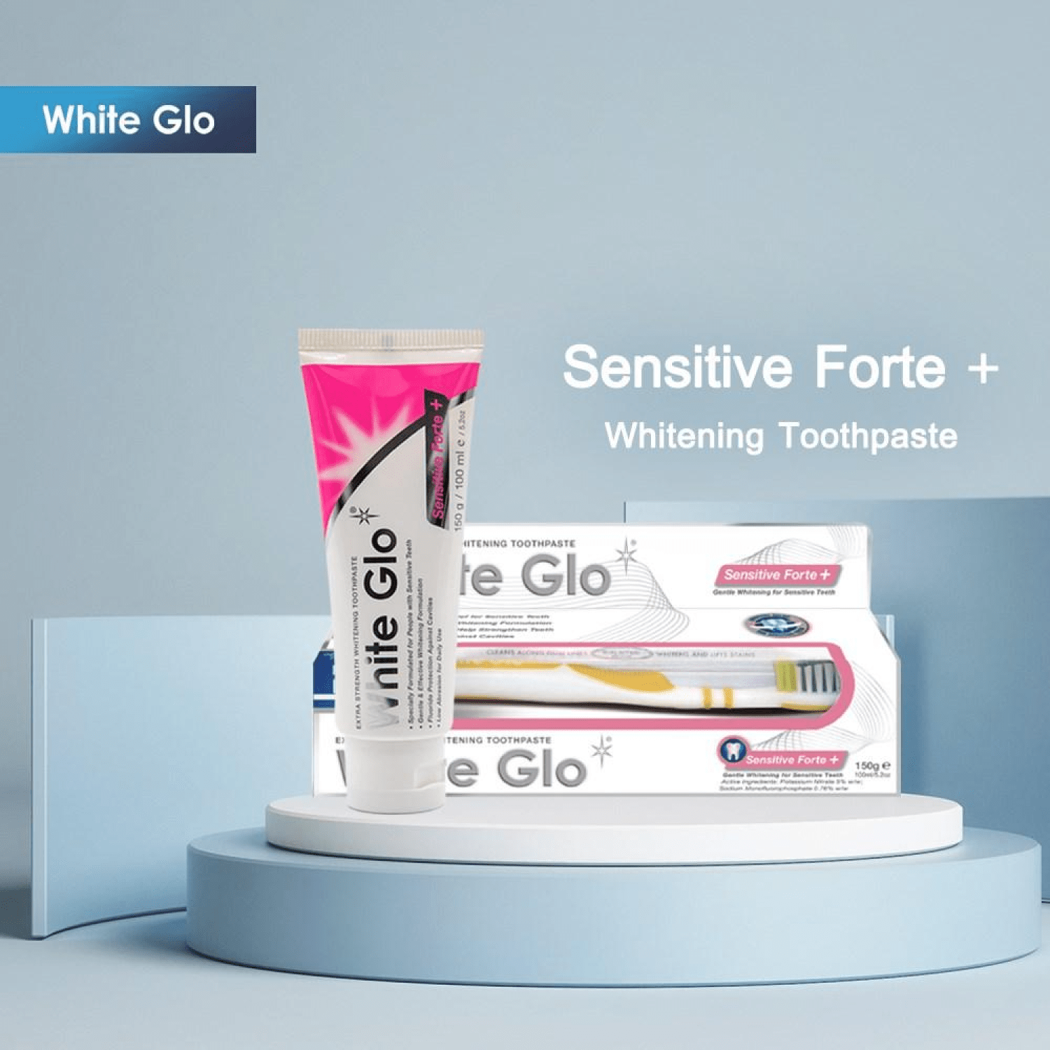 White Glo Sensitive Forte + Whitening Toothpaste With Toothbrush - 150 g thumbnail 2