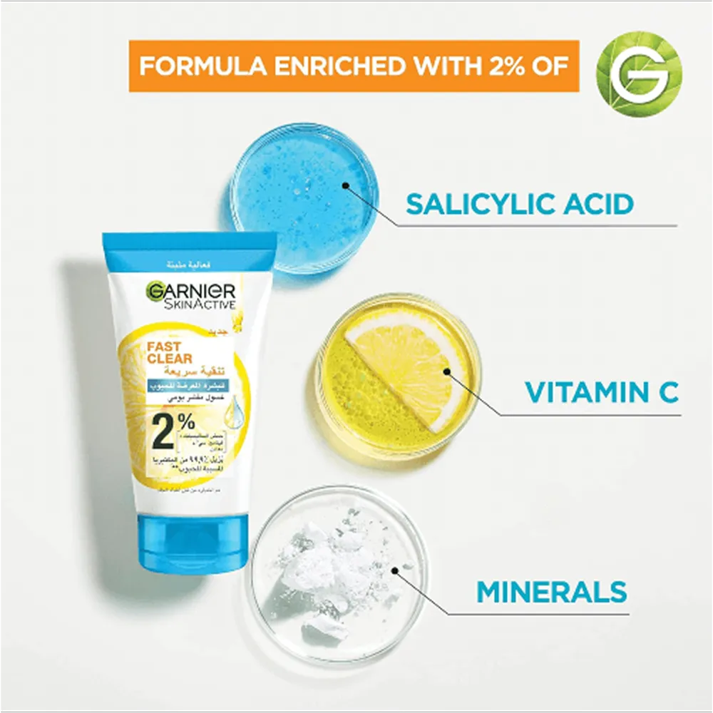 Garnier SkinActive Fast Clear 3-in-1 Face Wash with Salicylic Acid and Vitamin C - 150 ml thumbnail 2