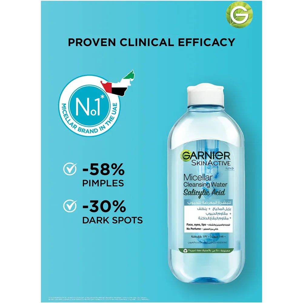 Garnier SkinActive Micellar Cleansing Water With Salicylic Acid - 400 ml thumbnail 4