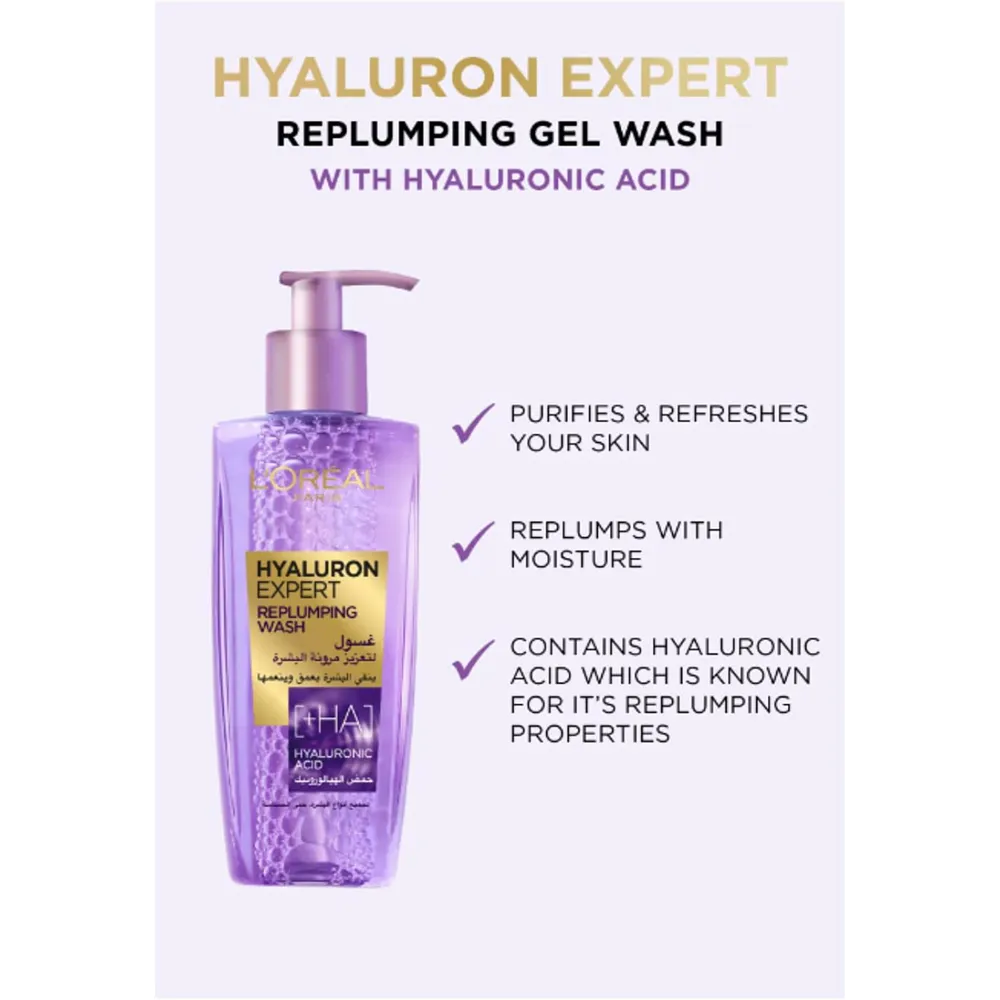 L’Oréal Paris Hyaluron Expert Replumping Gel Wash with Hyaluronic Acid - 200 ml thumbnail 3