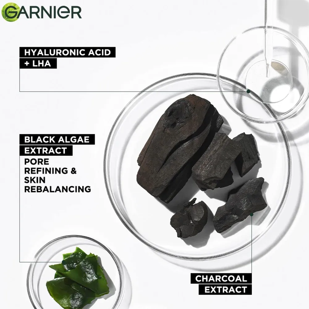 Garnier SkinActive Pure Charcoal Black Sheet Mask - Hyaluronic Acid + Black Algae + LHA - 28 g thumbnail 2