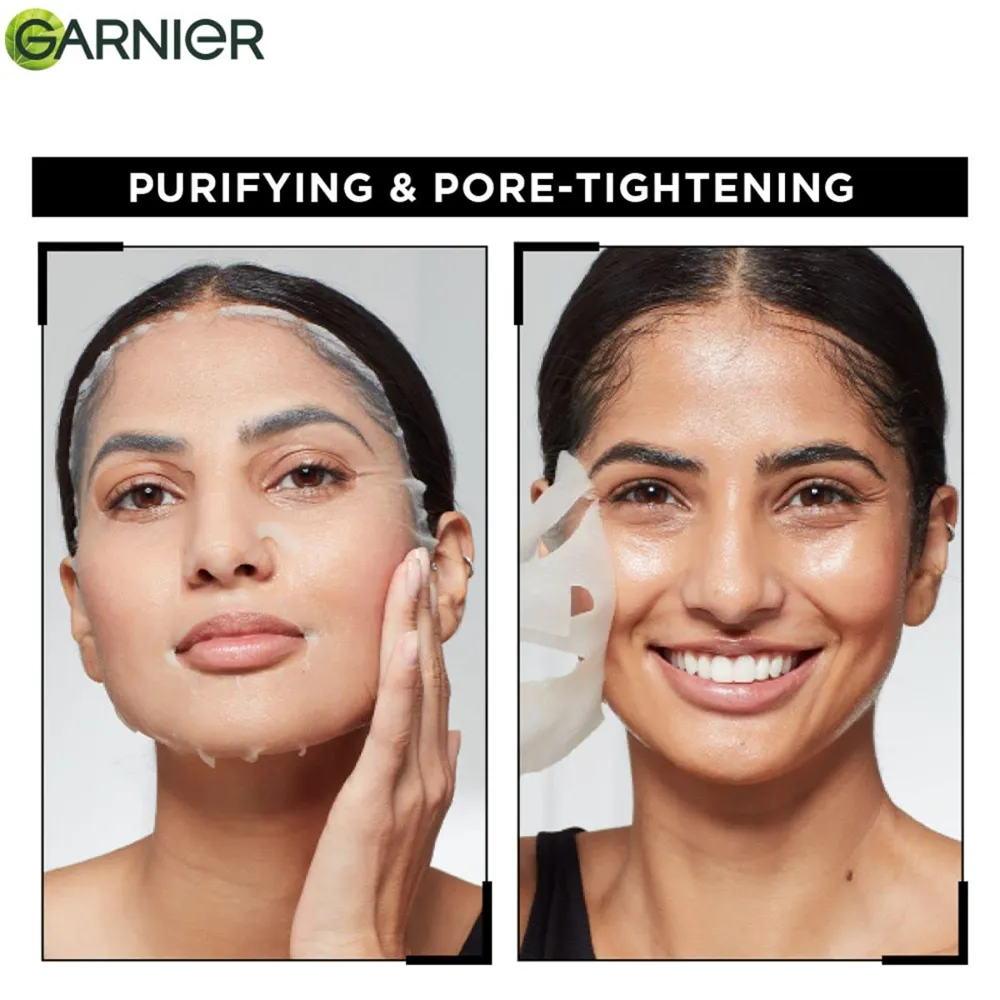 Garnier SkinActive Pure Charcoal Black Sheet Mask - Hyaluronic Acid + Black Algae + LHA - 28 g thumbnail 4