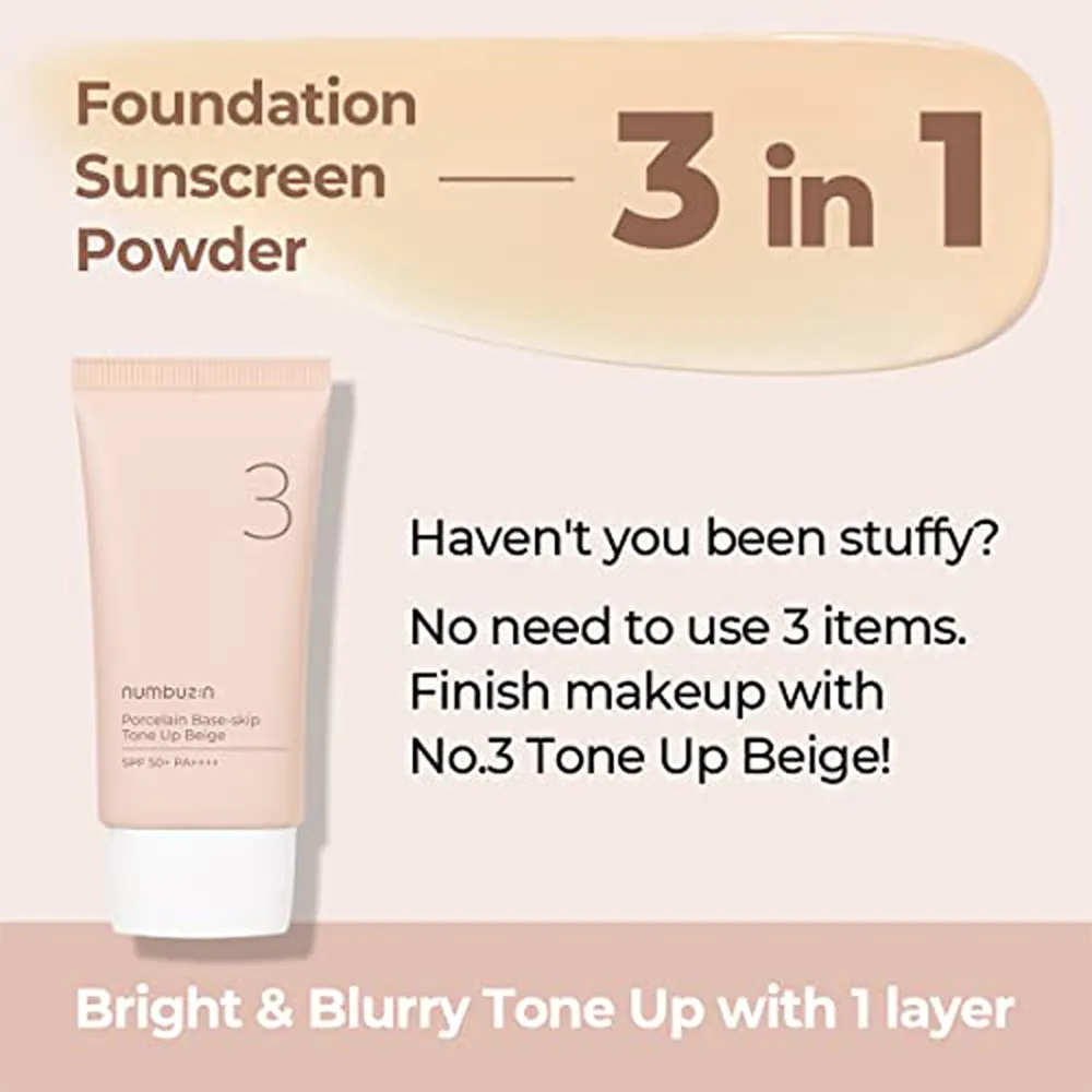 Numbuzin No.3 Porcelain Base-Skip Tone Up Beige SPF 50+ PA++++ - 50 ml thumbnail 3