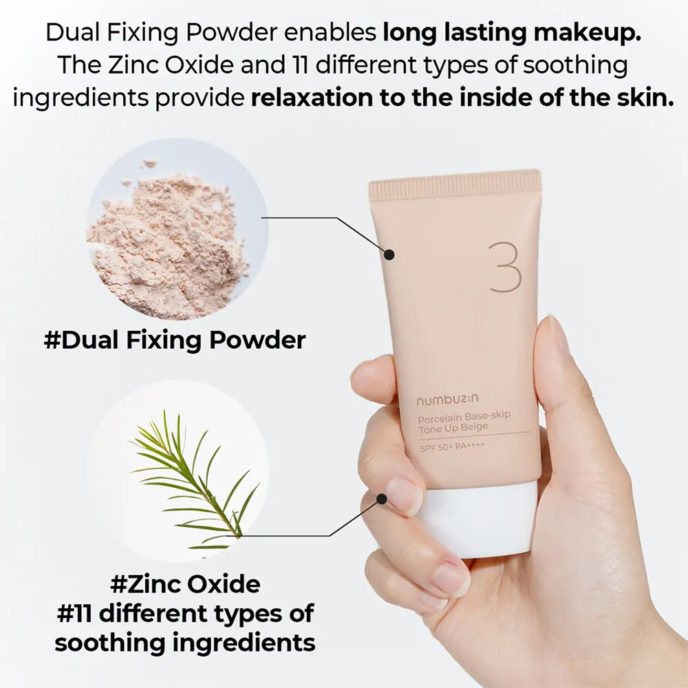 Numbuzin No.3 Porcelain Base-Skip Tone Up Beige SPF 50+ PA++++ - 50 ml thumbnail 6