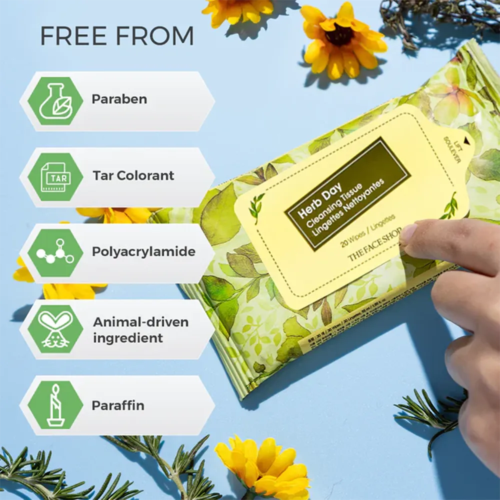 The Face Shop Herb Day Cleansing Wipes - 20 pcs thumbnail 2