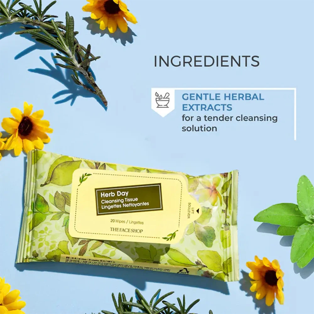 The Face Shop Herb Day Cleansing Wipes - 20 pcs thumbnail 4