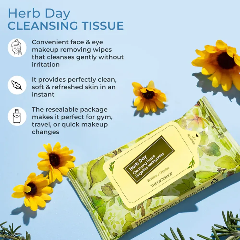 The Face Shop Herb Day Cleansing Wipes - 20 pcs thumbnail 5