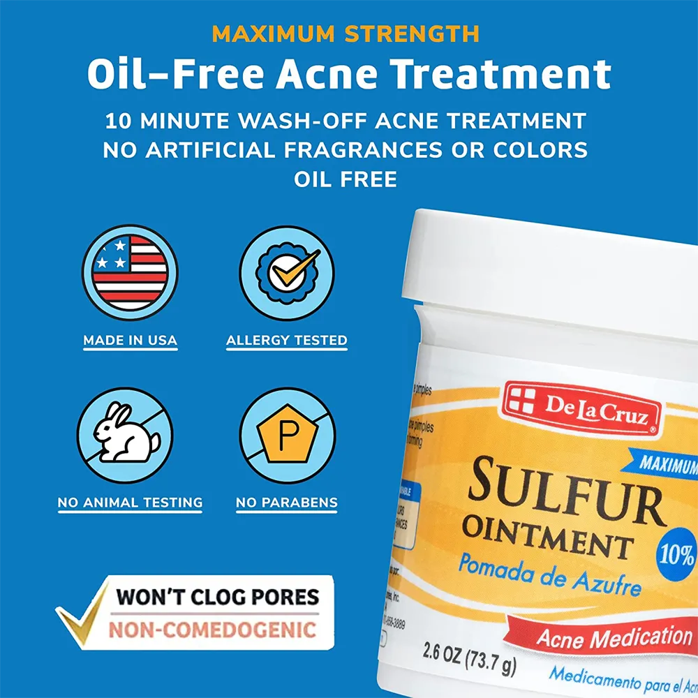 De La Cruz Acne Treatment Ointment with 10% Sulfur Maximum Strength - 73.7 g thumbnail 4